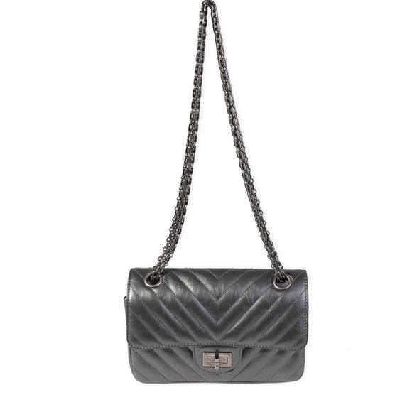 Chanel Metallic Grey Aged Calfskin Chevron Quilted 2.55 Reissue Mini Flap Bag - Picture 4 of 8